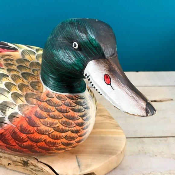 VINTAGE Wood Duck Decoy Hand-Painted Bright Colors Distressed Rustic Cabin Decor - Picture 2 of 11